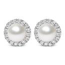 10K White Gold 4.5mm Cultured Freshwater Pearl and 1/7 Cttw Diamond Halo Stud Earring (I-J Color, I1-I2 Clarity)-4