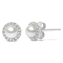 10K White Gold 4.5mm Cultured Freshwater Pearl and 1/7 Cttw Diamond Halo Stud Earring (I-J Color, I1-I2 Clarity)-5
