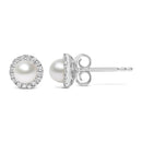 10K White Gold 4.5mm Cultured Freshwater Pearl and 1/7 Cttw Diamond Halo Stud Earring (I-J Color, I1-I2 Clarity)-6
