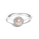10K White Gold 5MM Cultured Freshwater Pearl  and Diamond Halo Ring (I-J Color, I1-I2 Clarity) - Ring Size 6.5-1