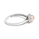 10K White Gold 5MM Cultured Freshwater Pearl  and Diamond Halo Ring (I-J Color, I1-I2 Clarity) - Ring Size 6.5-2