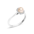 10K White Gold 5MM Cultured Freshwater Pearl  and Diamond Halo Ring (I-J Color, I1-I2 Clarity) - Ring Size 6.5-3
