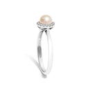 10K White Gold 5MM Cultured Freshwater Pearl  and Diamond Halo Ring (I-J Color, I1-I2 Clarity) - Ring Size 6.5-4