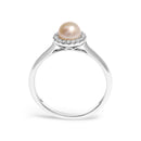 10K White Gold 5MM Cultured Freshwater Pearl  and Diamond Halo Ring (I-J Color, I1-I2 Clarity) - Ring Size 6.5-5