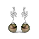 14K White Gold 9MM Cultured Black Pearl and Diamond Accent Drop and Dangle Earrings (I-J Color, SI1-SI2 Clarity)-1