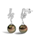 14K White Gold 9MM Cultured Black Pearl and Diamond Accent Drop and Dangle Earrings (I-J Color, SI1-SI2 Clarity)-2
