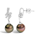 14K White Gold 9MM Cultured Black Pearl and Diamond Accent Drop and Dangle Earrings (I-J Color, SI1-SI2 Clarity)-3