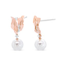 14K Rose Gold 1/6 Cttw Round Diamond and 8mm Round Pearl Floral Drop Stud Earrings (H-I Color, I1-I2 Clarity)-7