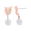 14K Rose Gold 1/6 Cttw Round Diamond and 8mm Round Pearl Floral Drop Stud Earrings (H-I Color, I1-I2 Clarity)-8