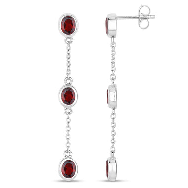 2.70 Carat Genuine Garnet .925 Sterling Silver Earrings - 0