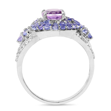 2.88 Carat Genuine Amethyst, Tanzanite & White Topaz .925 Sterling Silver Ring - 0