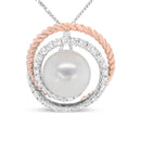 14K Rose and White Gold 3/8 Cttw Pave Diamond and 9mm Round Pearl Spiral Openwork 18" Pendant Necklace- (H-I Color, VS1-VS2 Clarity)-5