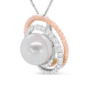 14K Rose and White Gold 3/8 Cttw Pave Diamond and 9mm Round Pearl Spiral Openwork 18" Pendant Necklace- (H-I Color, VS1-VS2 Clarity)-7