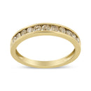 14K Yellow Gold Plated .925 Sterling Silver 1/2 Cttw Channel Set Round Champagne Diamond 11 Stone Band Ring (K-L Color, I1-I2 Clarity) - Size 7-1