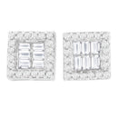 14K White Gold 1 cttw Round and Baguette Diamond Stud Earrings (H-I, SI1-SI2)-1