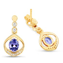 0.76 Carat Genuine Tanzanite and White Diamond 14K Yellow Gold Earrings-2