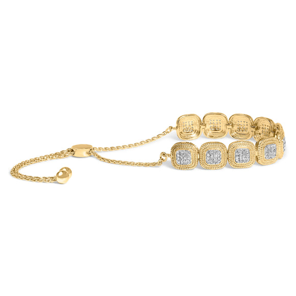 14k Yellow Gold Plated .925 Sterling 5/8 Cttw Diamond Composite Cushion Frame 4â€-10â€ Adjustable Bolo Bracelet (G-H Color, I1-I2 Clarity)