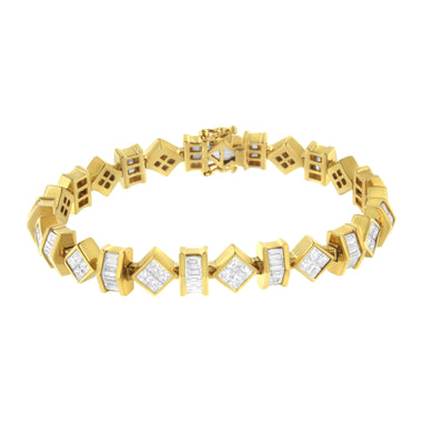 14K Yellow Gold 7.50 Cttw Princess and Baguette Diamond Geometric Link Bracelet - 0