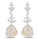 15.97 Carat Genuine Golden Rutile And White Topaz .925 Sterling Silver Earrings-1