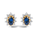 14K Yellow Gold 1/4 Cttw Diamond and Blue Sapphire Sunburst Halo Stud Earrings (K-L Color, I1-I2 Clarity)-1