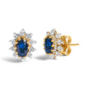 14K Yellow Gold 1/4 Cttw Diamond and Blue Sapphire Sunburst Halo Stud Earrings (K-L Color, I1-I2 Clarity)-2