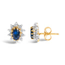 14K Yellow Gold 1/4 Cttw Diamond and Blue Sapphire Sunburst Halo Stud Earrings (K-L Color, I1-I2 Clarity)-3
