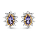 14K Yellow Gold 1/4 Cttw Diamond and Blue Purple Tanzanite Sunburst Halo Stud Earrings (K-L Color, I1-I2 Clarity)-1