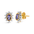 14K Yellow Gold 1/4 Cttw Diamond and Blue Purple Tanzanite Sunburst Halo Stud Earrings (K-L Color, I1-I2 Clarity)-2