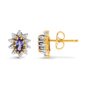 14K Yellow Gold 1/4 Cttw Diamond and Blue Purple Tanzanite Sunburst Halo Stud Earrings (K-L Color, I1-I2 Clarity)-3