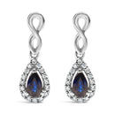 10K White Gold Pear Cut Blue Sapphire and 1/7 Cttw Diamond Infinity Drop and Dangle Earrings (I-J Color, I1-I2 Clarity)-1