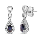 10K White Gold Pear Cut Blue Sapphire and 1/7 Cttw Diamond Infinity Drop and Dangle Earrings (I-J Color, I1-I2 Clarity)-2