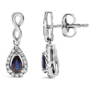 10K White Gold Pear Cut Blue Sapphire and 1/7 Cttw Diamond Infinity Drop and Dangle Earrings (I-J Color, I1-I2 Clarity)-3