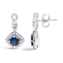 10K White Gold Blue  Sapphire and Diamond Halo Cushion Shaped Drop Earrings (I-J Color, I1-I2 Clarity)-3