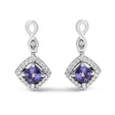 10K White Gold Blue Purple Tanzanite and Diamond Halo Cushion Shaped Drop Earrings (I-J Color, I1-I2 Clarity)-1