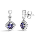 10K White Gold Blue Purple Tanzanite and Diamond Halo Cushion Shaped Drop Earrings (I-J Color, I1-I2 Clarity)-2