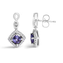 10K White Gold Blue Purple Tanzanite and Diamond Halo Cushion Shaped Drop Earrings (I-J Color, I1-I2 Clarity)-3