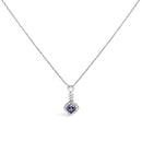 10K White Gold Blue Purple Tanzanite and Diamond Accent Cushion Drop Pendant Necklace - 18" Inches-1
