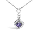 10K White Gold Blue Purple Tanzanite and Diamond Accent Cushion Drop Pendant Necklace - 18" Inches-2