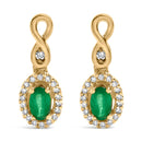 10K Yellow Gold Oval Cut Green Emerald 5x3 mm and 1/7 Cttw Round Diamond Dangle Earrings-1