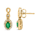 10K Yellow Gold Oval Cut Green Emerald 5x3 mm and 1/7 Cttw Round Diamond Dangle Earrings-3