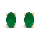 14K White Gold 5x3 MM Oval Green Emerald Solitaire Stud Earrings-6