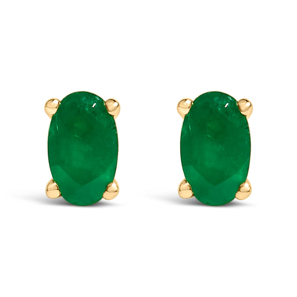 14K White Gold 5x3 MM Oval Green Emerald Solitaire Stud Earrings