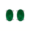 14K White Gold 5x3 MM Oval Green Emerald Solitaire Stud Earrings-1