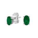 14K White Gold 5x3 MM Oval Green Emerald Solitaire Stud Earrings-2