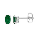 14K White Gold 5x3 MM Oval Green Emerald Solitaire Stud Earrings-3
