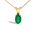 14K Yellow Gold Oval Green Emerald Solitaire Pendant Necklace - 18" Inches-2