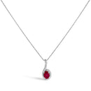 10K White Gold Red Ruby and Diamond Accent Teardrop Pendant Necklace - 18" Inches-1
