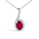 10K White Gold Red Ruby and Diamond Accent Teardrop Pendant Necklace - 18" Inches-2
