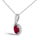 10K White Gold Red Ruby and Diamond Accent Teardrop Pendant Necklace - 18" Inches-3