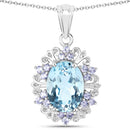 8.13 Carat Genuine Blue Topaz and Tanzanite .925 Sterling Silver Pendant-1